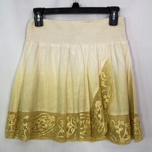 Free People Cream and Gold Mini Skater Skirt Size M